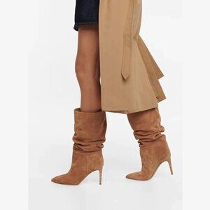 Tan-Brown Suede Slouchy Heeled Boots - Size 10 - NEW